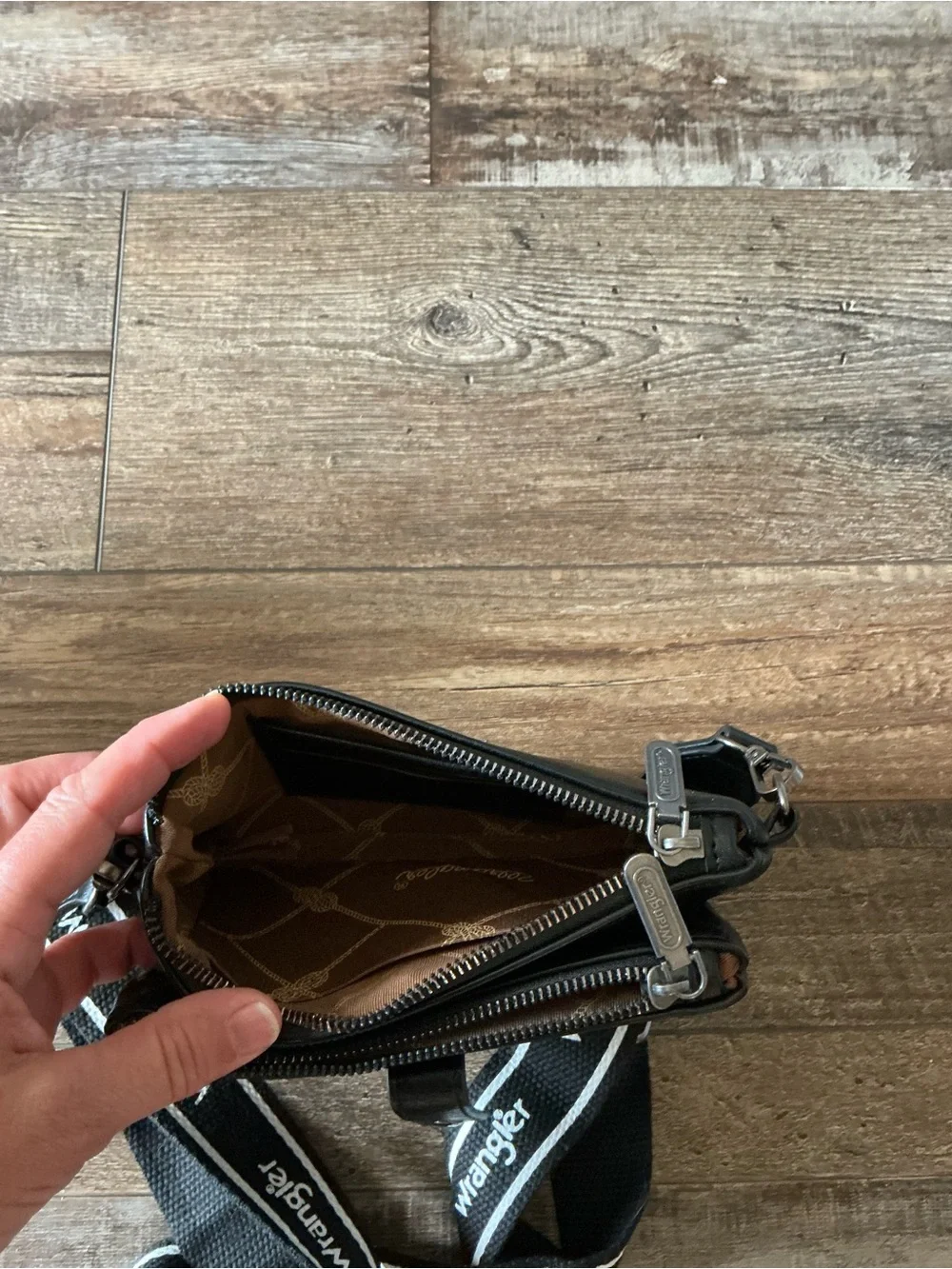 Wrangler Black Crossbody Phone Pouch with Brown Cardholder